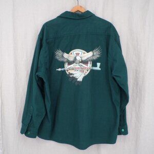 Five Brother Men's Green 2XL Flannel Native American Eagle Button Shirt